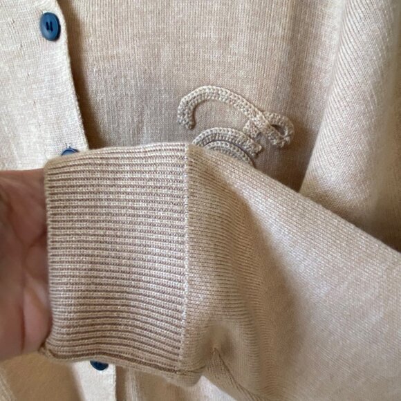 Vintage Beige Cashmere Yak Cardigan Sweater Embroidered Long Sleeve Wool Women M - Picture 4 of 9